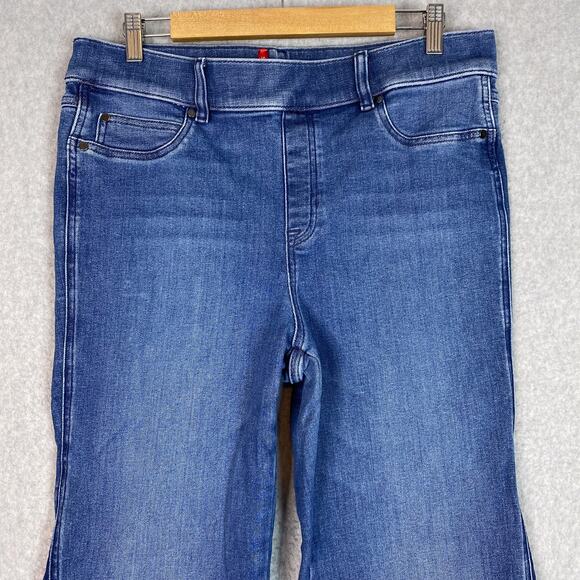 SPANX Mixed 2 Tone Wash ‘70s Style High Rise Flare Pull On Jeans Size XL - Picture 2 of 8